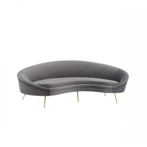 grey velvet curved sofa